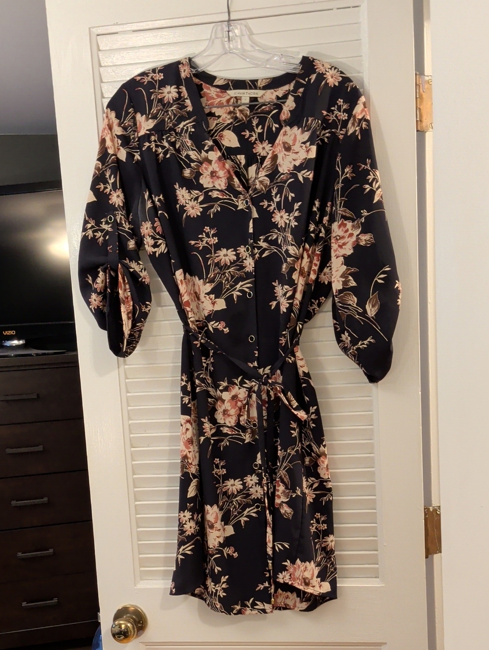 41 Hawthorn Navy Midi Dress with Blush Floral Print